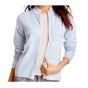 Shu Shu Anthropologie Blue Zip Up Cardigan Sweater Ribbed Knit Long Sleeve Large